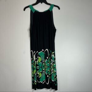 Sheri Martin Black Green Floral Sleeveless Dress Size 16